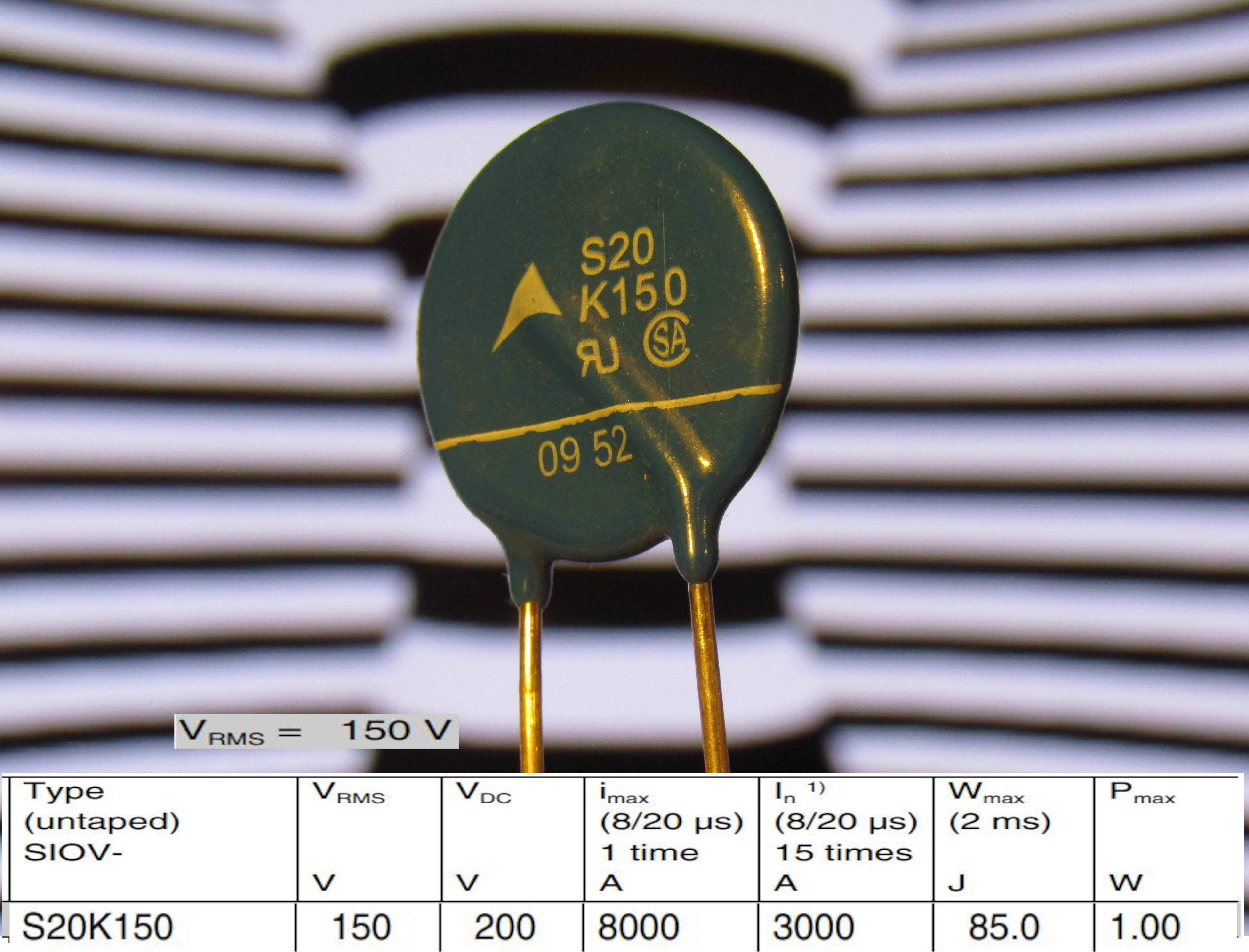S20K150 Metal Oxide Varistor 150VRMS 